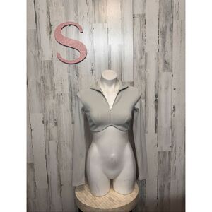 Forever 21 Gray Ribbed Long Sleeve Zip-Up Cropped Top - Size Small